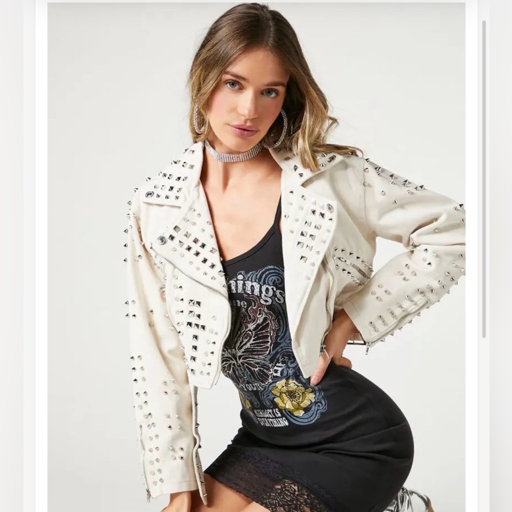 Forever 21 Cropped Moto Denim Jacket
